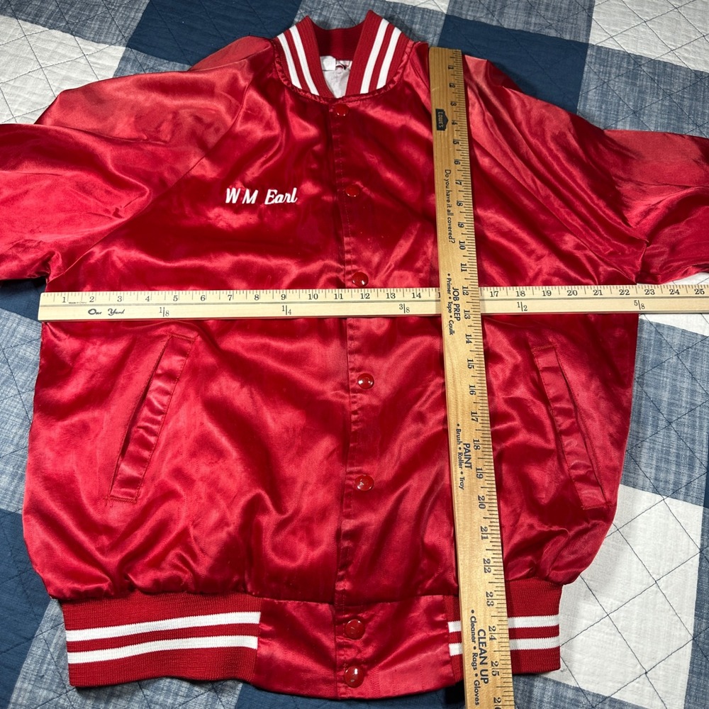 Vintage Wear-Guard Red Satin Varsity Bomber Jacket WM Earl Mens Medium USA Made - Picture 4 of 5